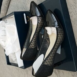 Andrew Geller Woman's Tonia Heels Classic Black Mesh Patent Pointed